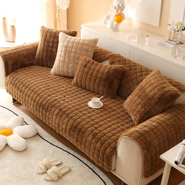 Biscuit Plush Soft Non-Slip Couch Cover with Anti-Slip Design