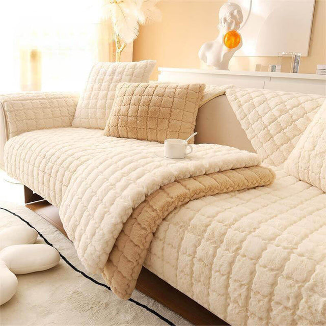 Biscuit Plush Soft Non-Slip Couch Cover with Anti-Slip Design