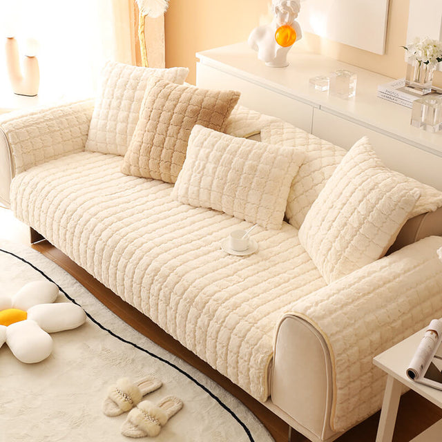 Biscuit Plush Soft Non-Slip Couch Cover with Anti-Slip Design