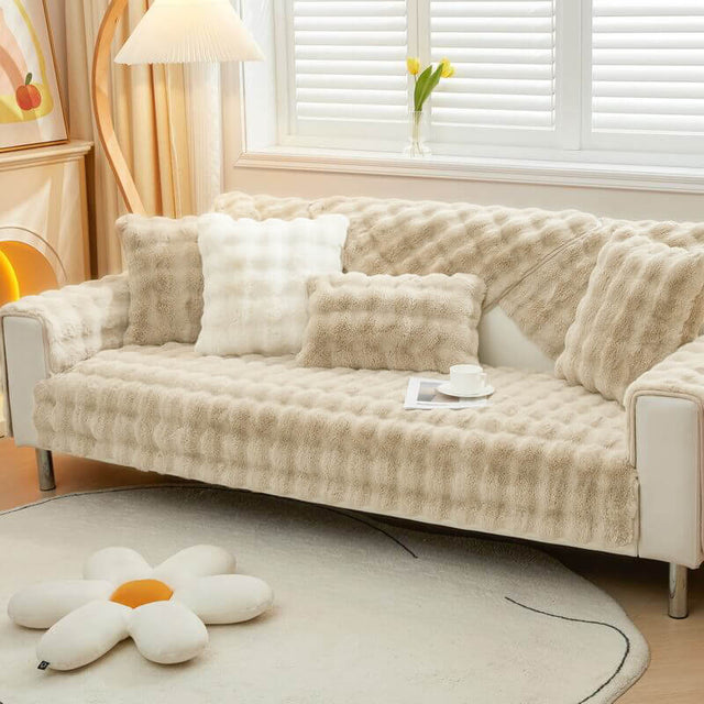 Cozy Plush Solid Colour Non-slip Couch Cover for Comfort