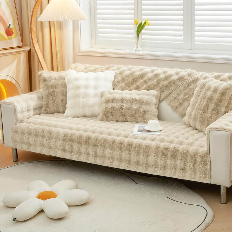 Cozy Plush Solid Colour Non-slip Couch Cover for Comfort