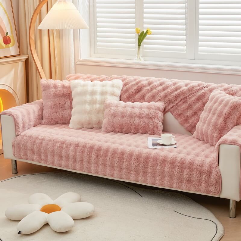 Cozy Plush Solid Colour Non-slip Couch Cover for Comfort