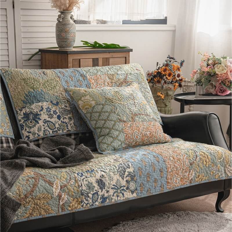 European Floral Cotton Couch Cover Sofa Protective Non-slip