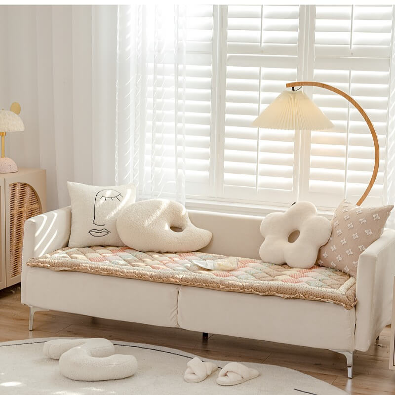 Floral Handmade Pure Cotton Protective Couch Cover, Non-Slip