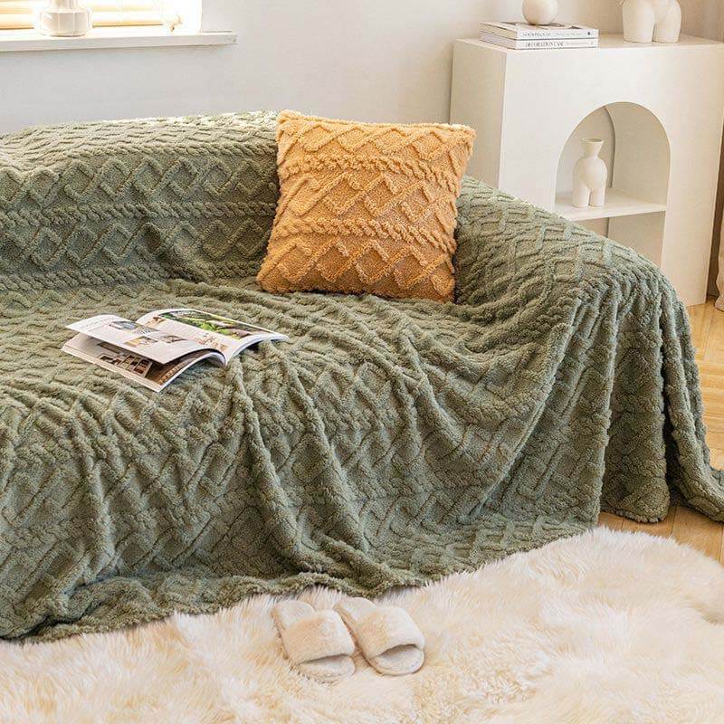 Solid Colour Fleece Furniture Protector Couch Cover Soft Cozy