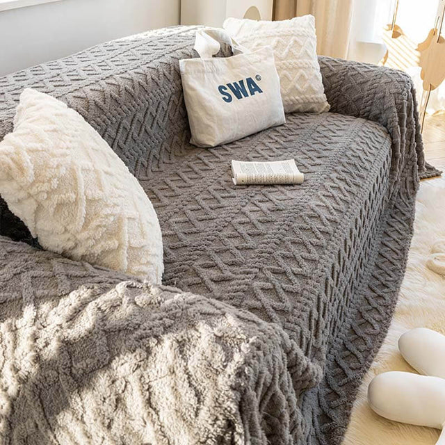 Solid Colour Fleece Furniture Protector Couch Cover Soft Cozy