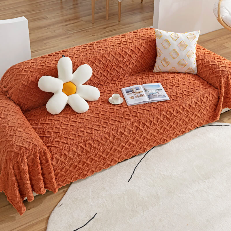 Solid Colour Fleece Furniture Protector Couch Cover Soft Cozy