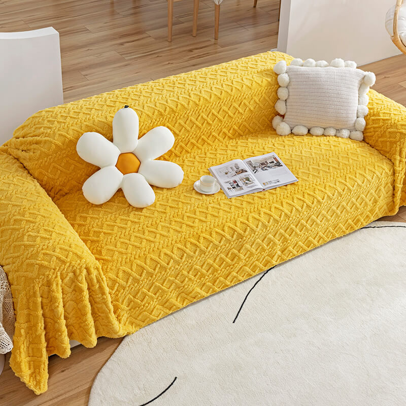 Solid Colour Fleece Furniture Protector Couch Cover Soft Cozy