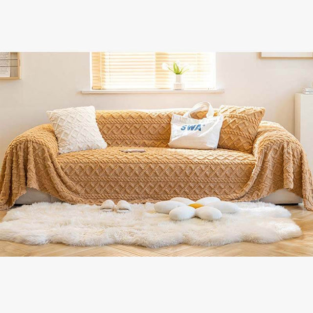 Solid Colour Fleece Furniture Protector Couch Cover Soft Cozy