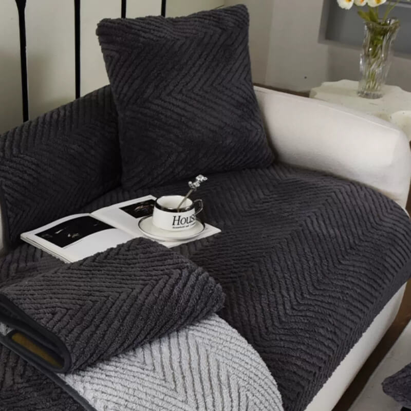 Thickened Plush Herringbone Non-slip Couch Cover for Comfort
