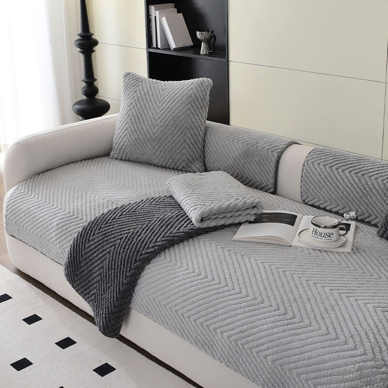 Thickened Plush Herringbone Non-slip Couch Cover for Comfort