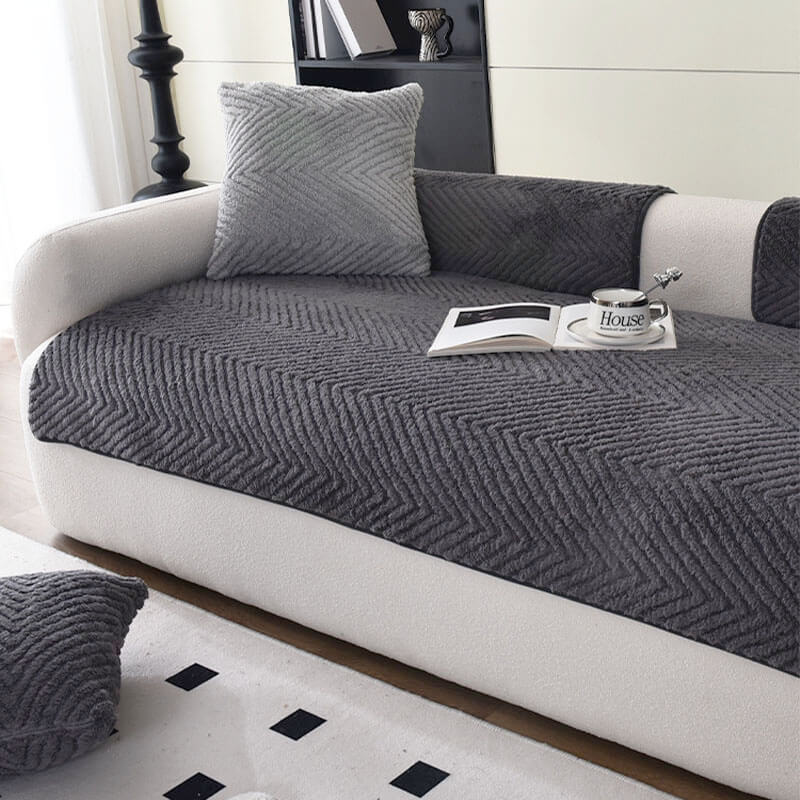 Thickened Plush Herringbone Non-slip Couch Cover for Comfort