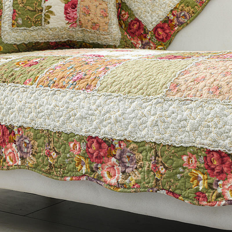 Vintage Flower Plaid Cotton Couch Cover - Soft Eco-Friendly Design
