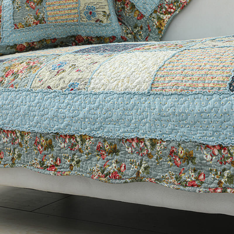 Vintage Flower Plaid Cotton Couch Cover - Soft Eco-Friendly Design