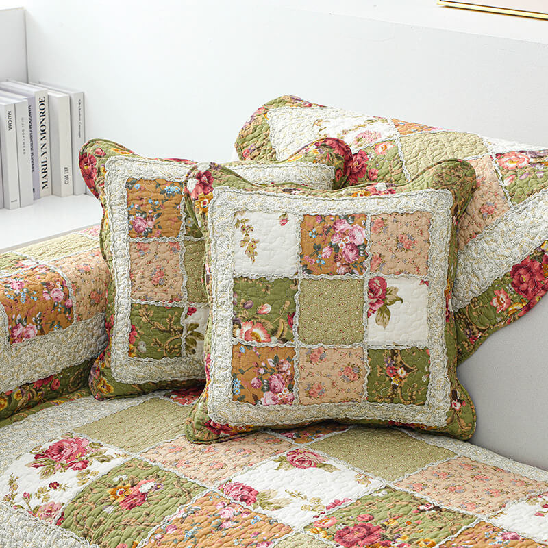 Vintage Flower Plaid Cotton Couch Cover - Soft Eco-Friendly Design
