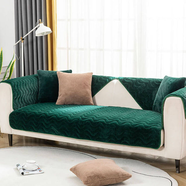 Wave Pattern Soft Plush Non-slip Couch Cover - Stylish Comfort