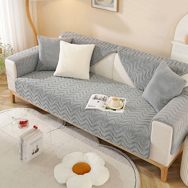 Wave Pattern Soft Plush Non-slip Couch Cover - Stylish Comfort
