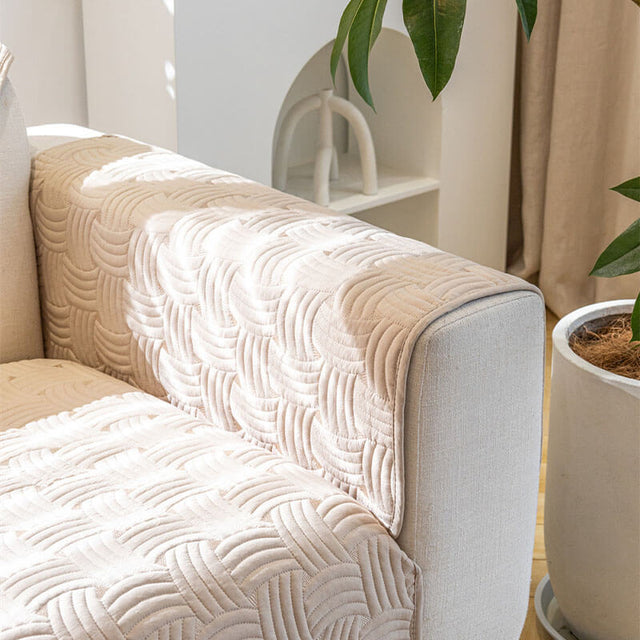 Weave Pattern Cotton Quilted Sectional Couch Cover, Non-Slip