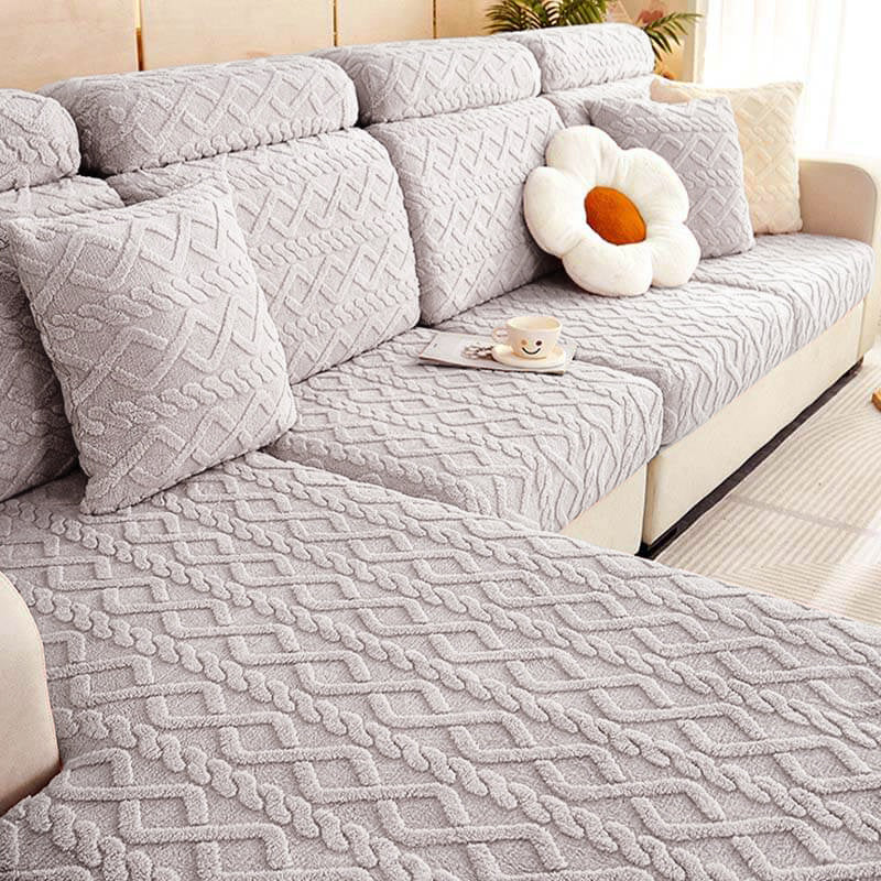 Full Wrap Soft Fleece Stretch Couch Cover for All Seasons