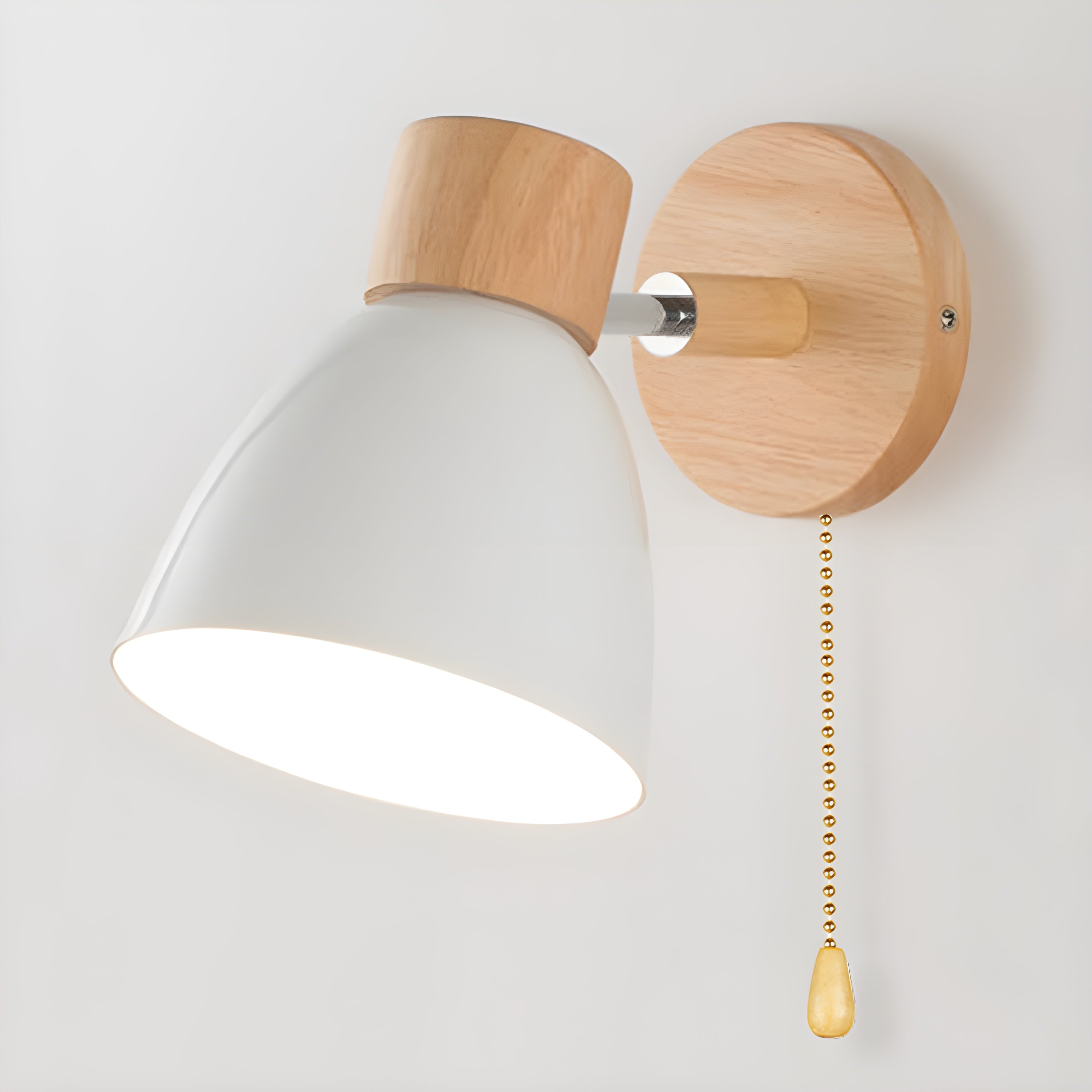 Wooden Nordic Wall Lamp with Switch for Cozy Bedroom