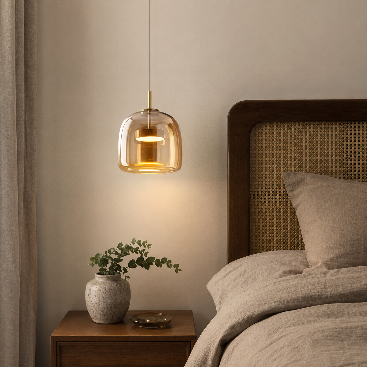 Retro Tinted Glass Pendant Light, Amber, Smoke or Clear Ceiling Lamp