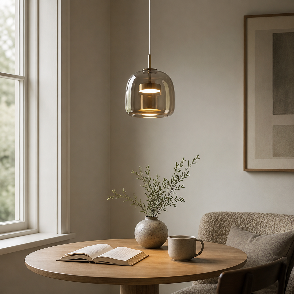 Retro Tinted Glass Pendant Light, Amber, Smoke or Clear Ceiling Lamp