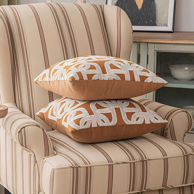 Gold Geometric Design Cushion Cover in Jacquard Style