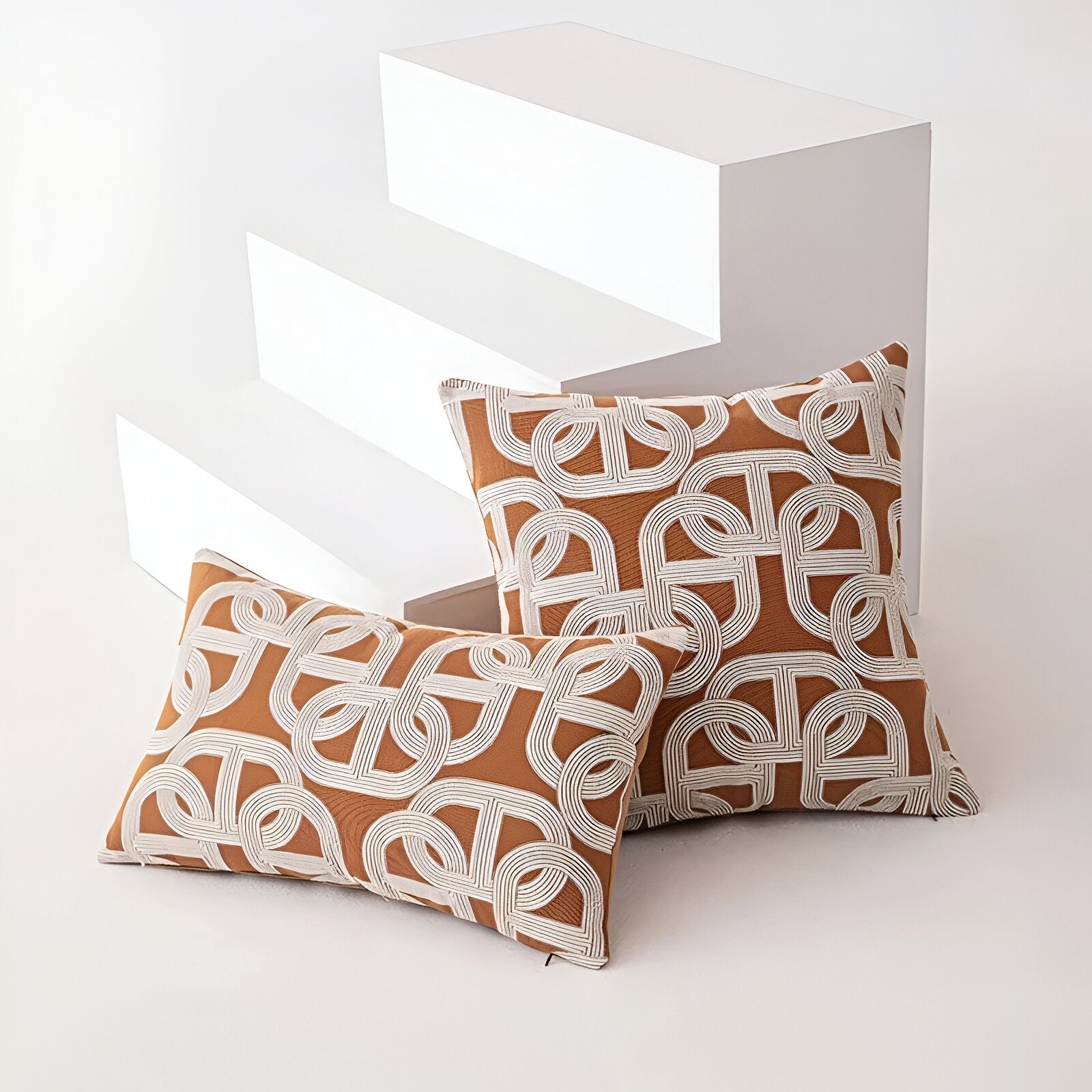 Gold Geometric Design Cushion Cover in Jacquard Style