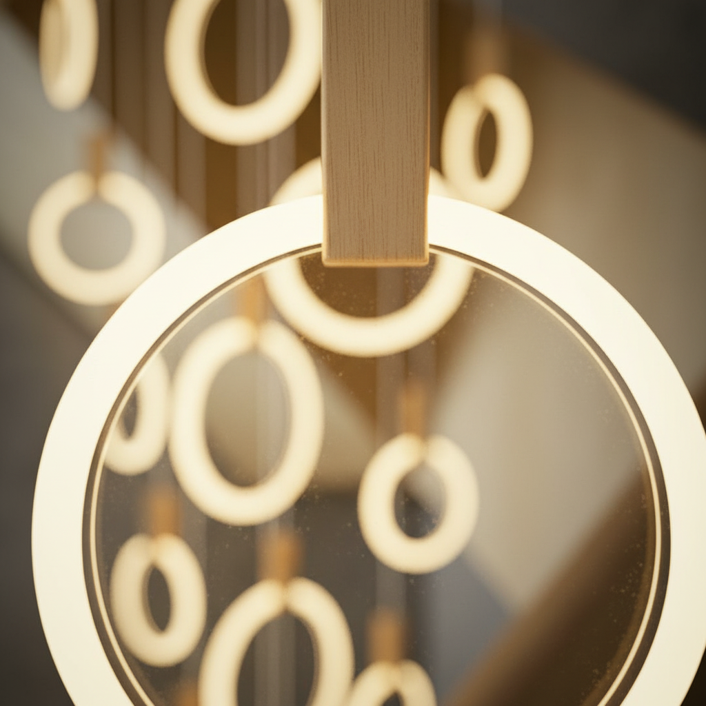Halo LED Stair Chandelier – Modern Aluminum & Acrylic Hanging Light