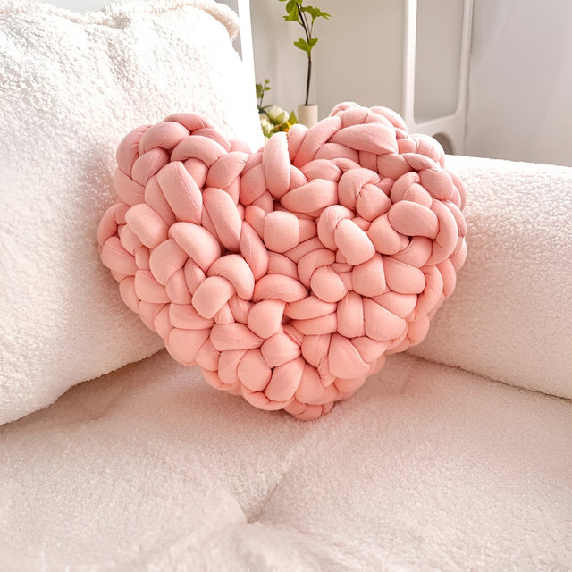 Hand Woven Love Heart Throw Cushion in Cozy Cotton Blend