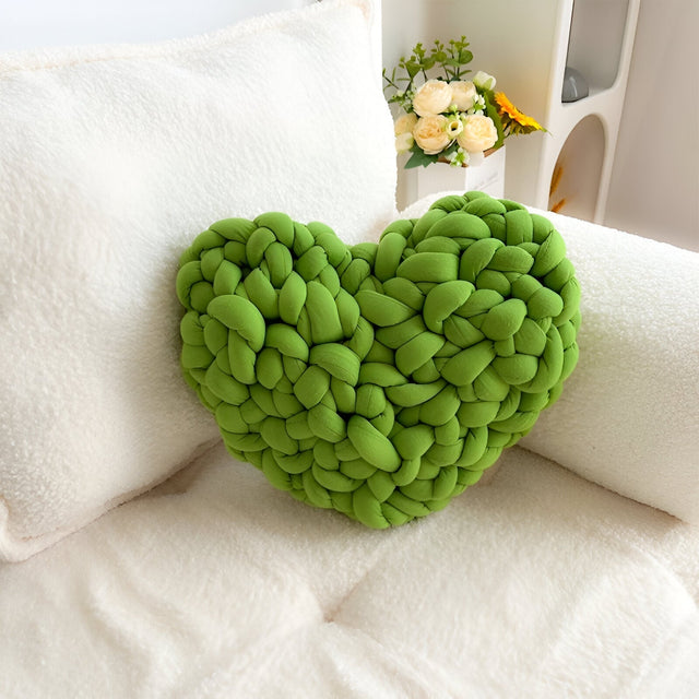 Hand Woven Love Heart Throw Cushion in Cozy Cotton Blend