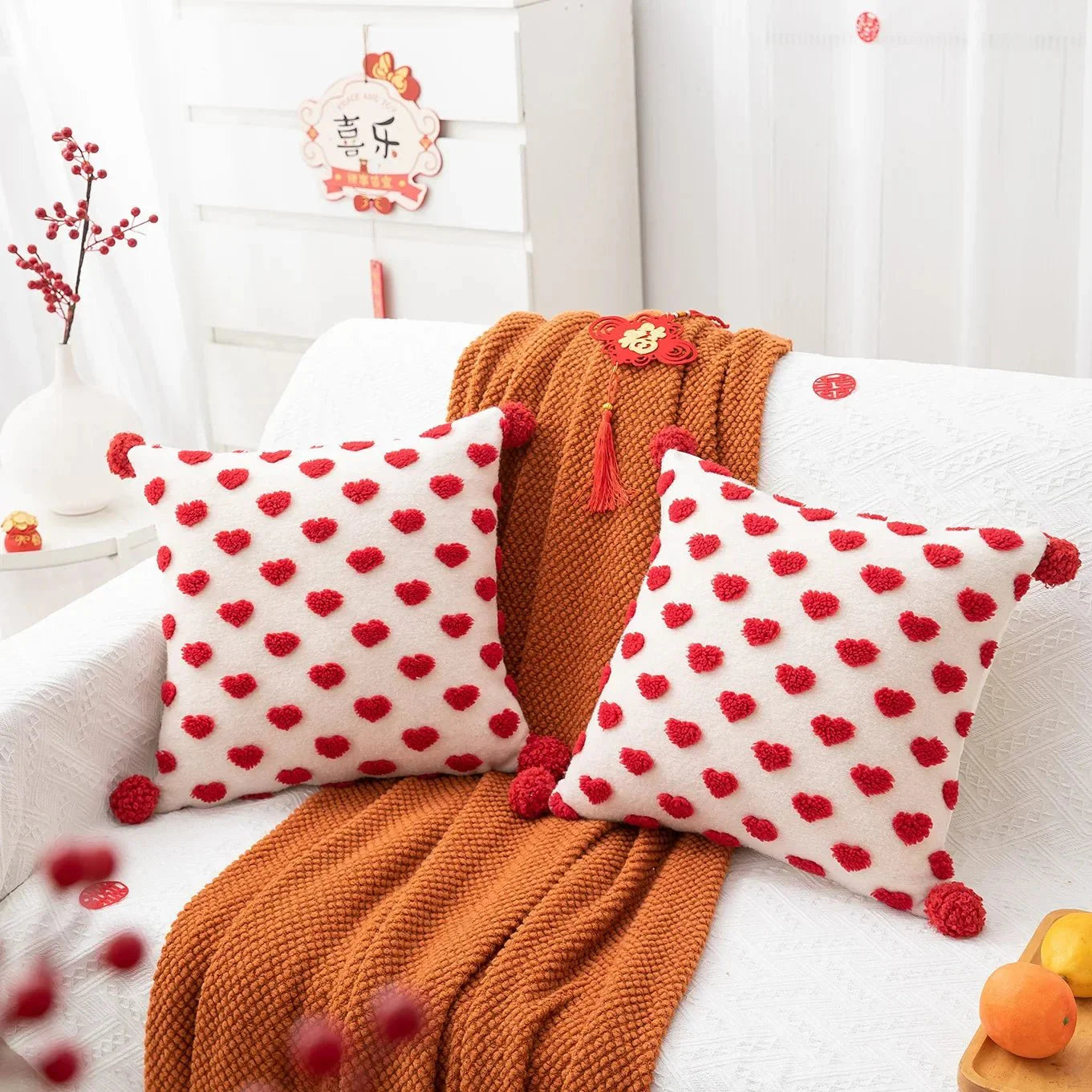 Heart Design Valentine's Cushion in Plush Terry Cloth