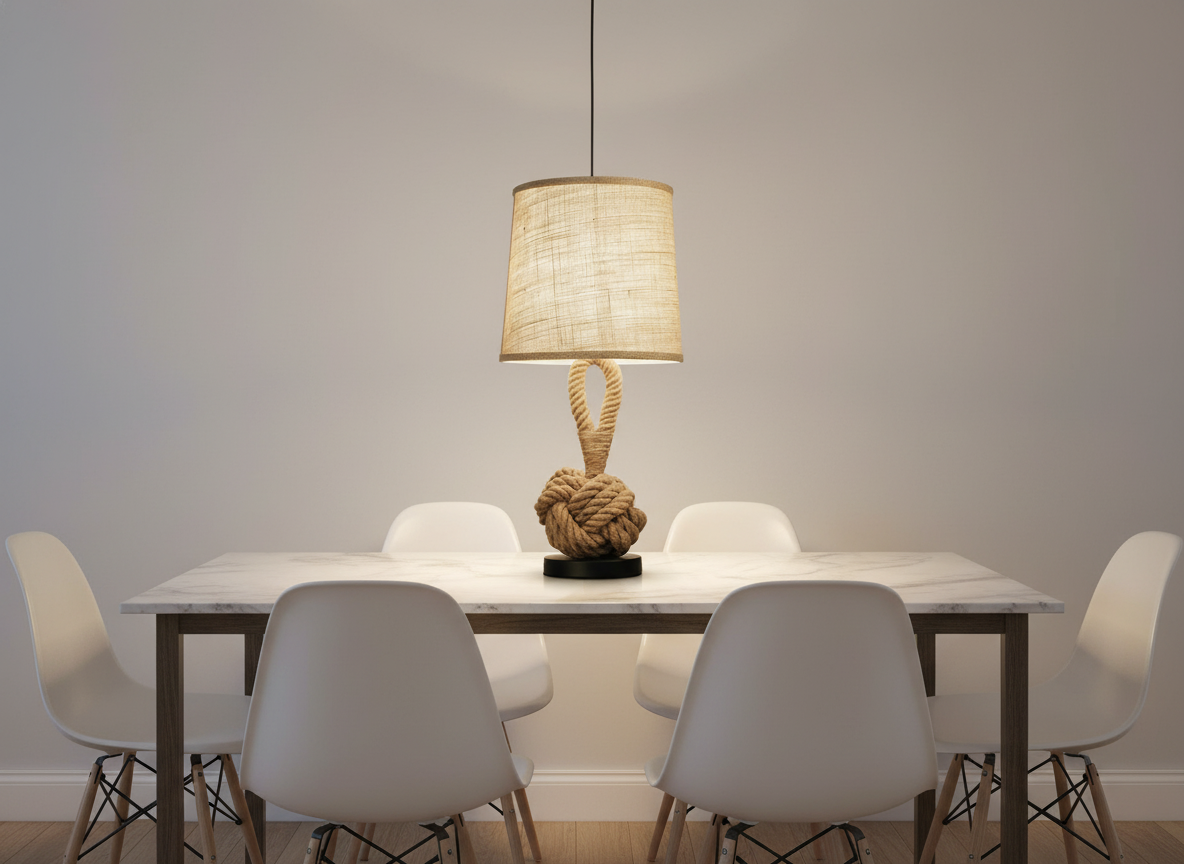 Hemp Rope Linen Table Lamp with Rustic Style Shade