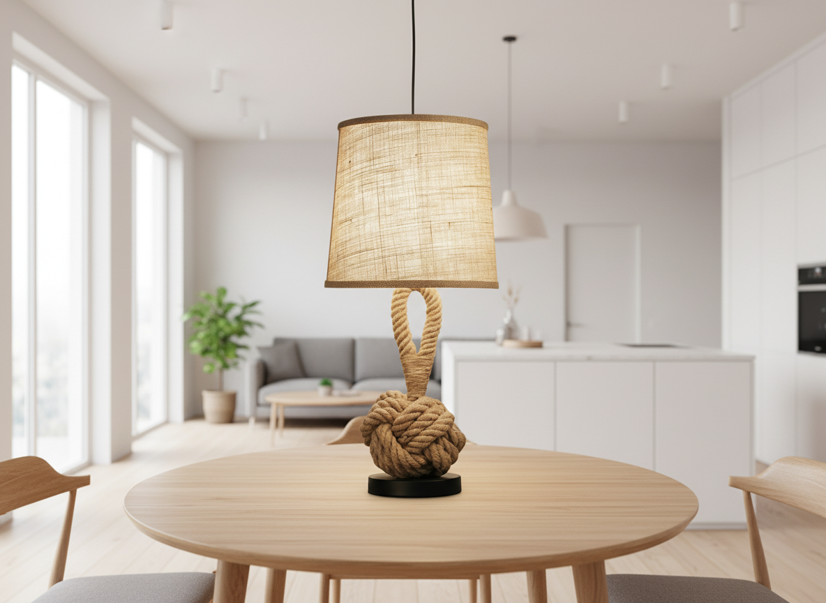 Hemp Rope Linen Table Lamp with Rustic Style Shade