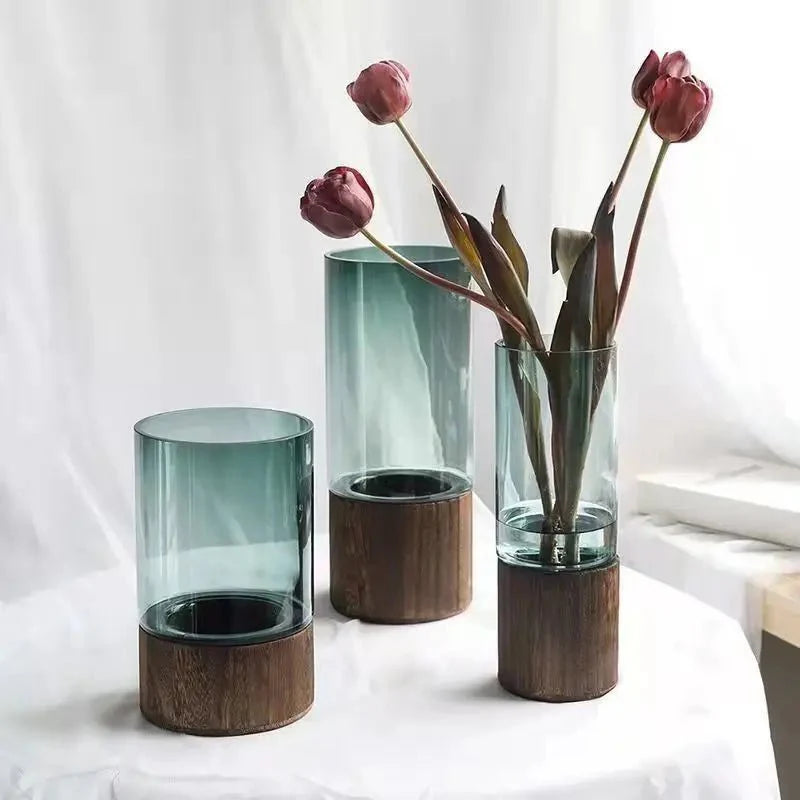 Hydroponic Wood & Glass Vase for Stylish Home Decor