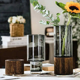 Hydroponic Wood & Glass Vase for Stylish Home Decor