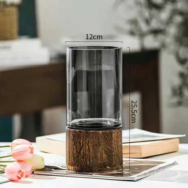 Hydroponic Wood & Glass Vase for Stylish Home Decor