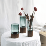 Hydroponic Wood & Glass Vase for Stylish Home Decor