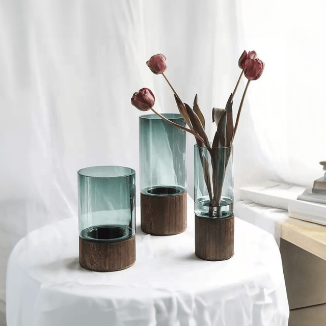 Hydroponic Wood & Glass Vase for Stylish Home Decor