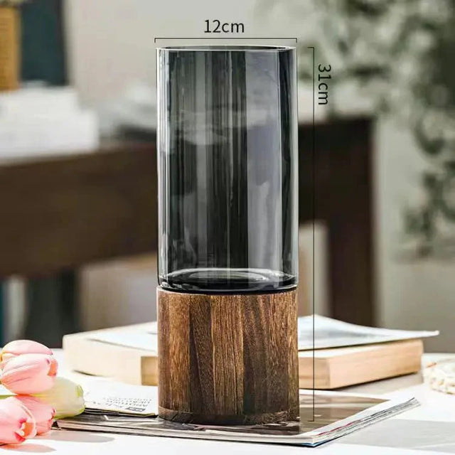 Hydroponic Wood & Glass Vase for Stylish Home Decor
