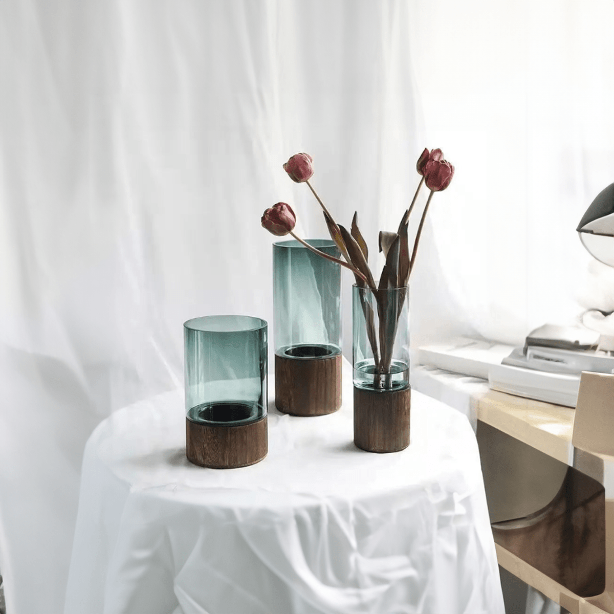 Hydroponic Wood & Glass Vase for Stylish Home Decor