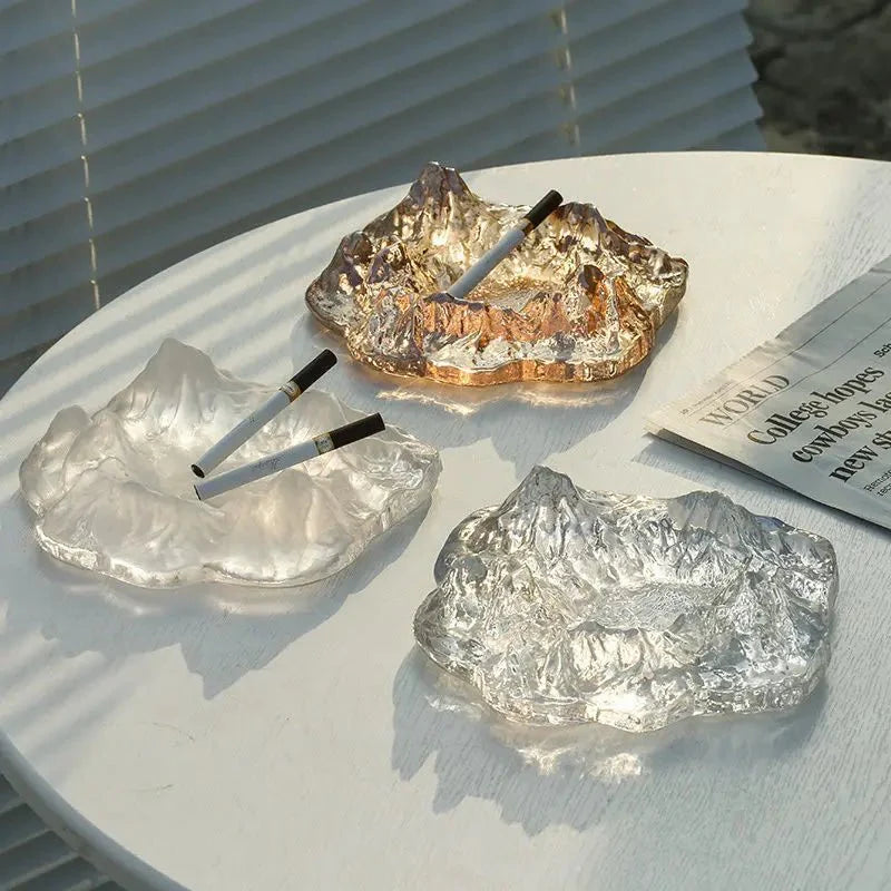 Ice Style Mountain Glass Ashtray Decoration for Home Use