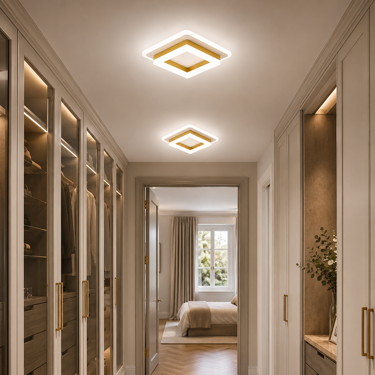 Square LED Ceiling Light, Modern Flush Mount for Hallway & Bedroom