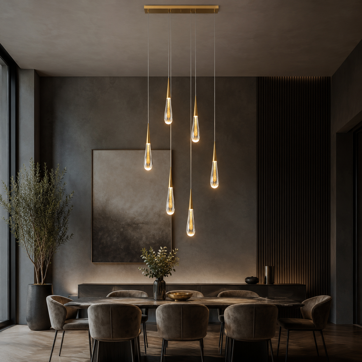 Teardrop Glass Pendant Light, Modern Cluster Ceiling Chandelier
