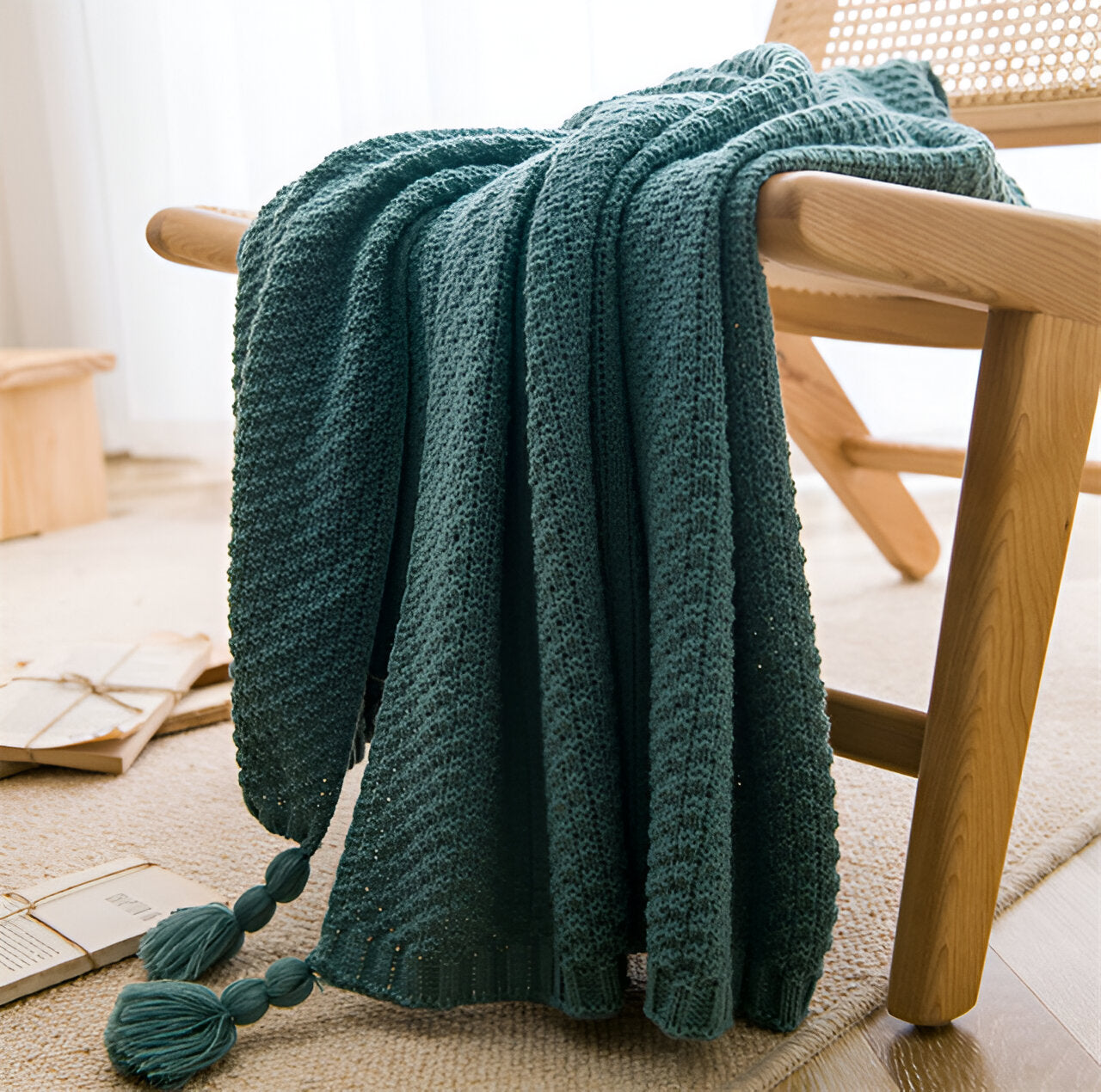 Nordic Waffle Embossed Chunky Knit Blanket For Cozy Spaces