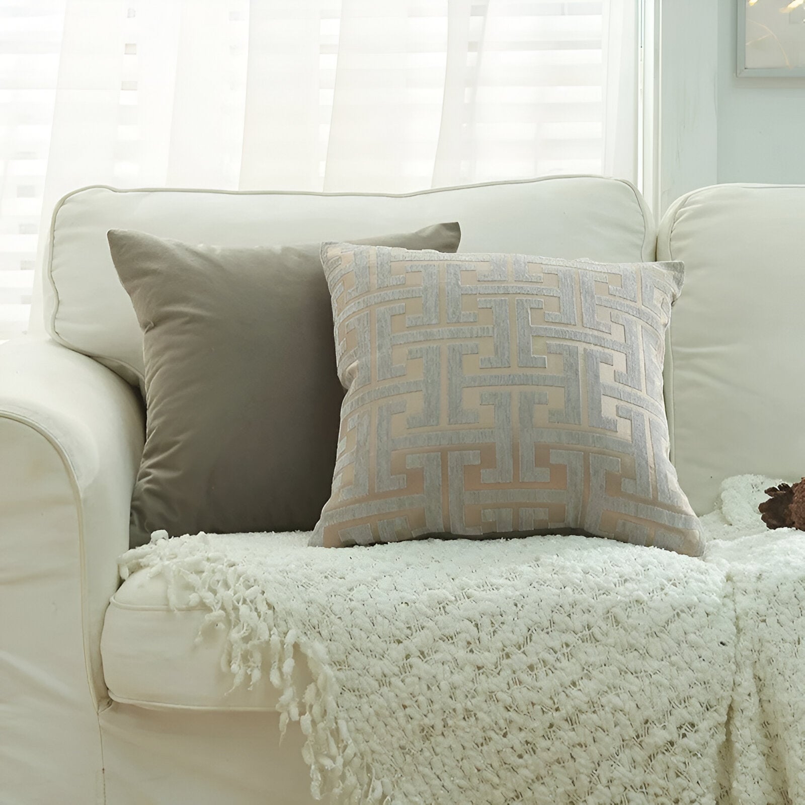 Jacquard Chenille Cushion Cover - Red Gold Embroidered Design