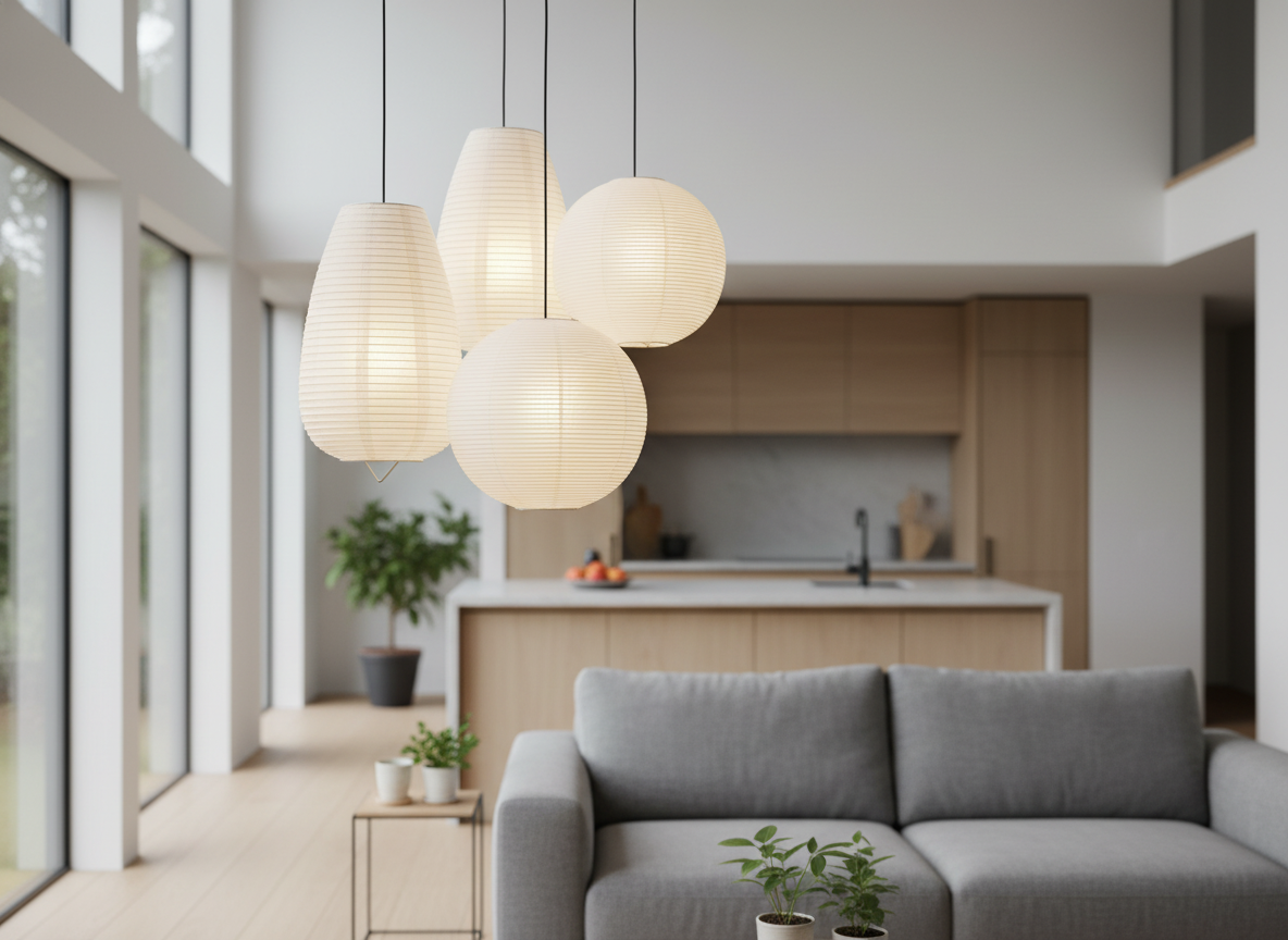 Japanese Paper Lantern Bedside Lamp in Industrial Style