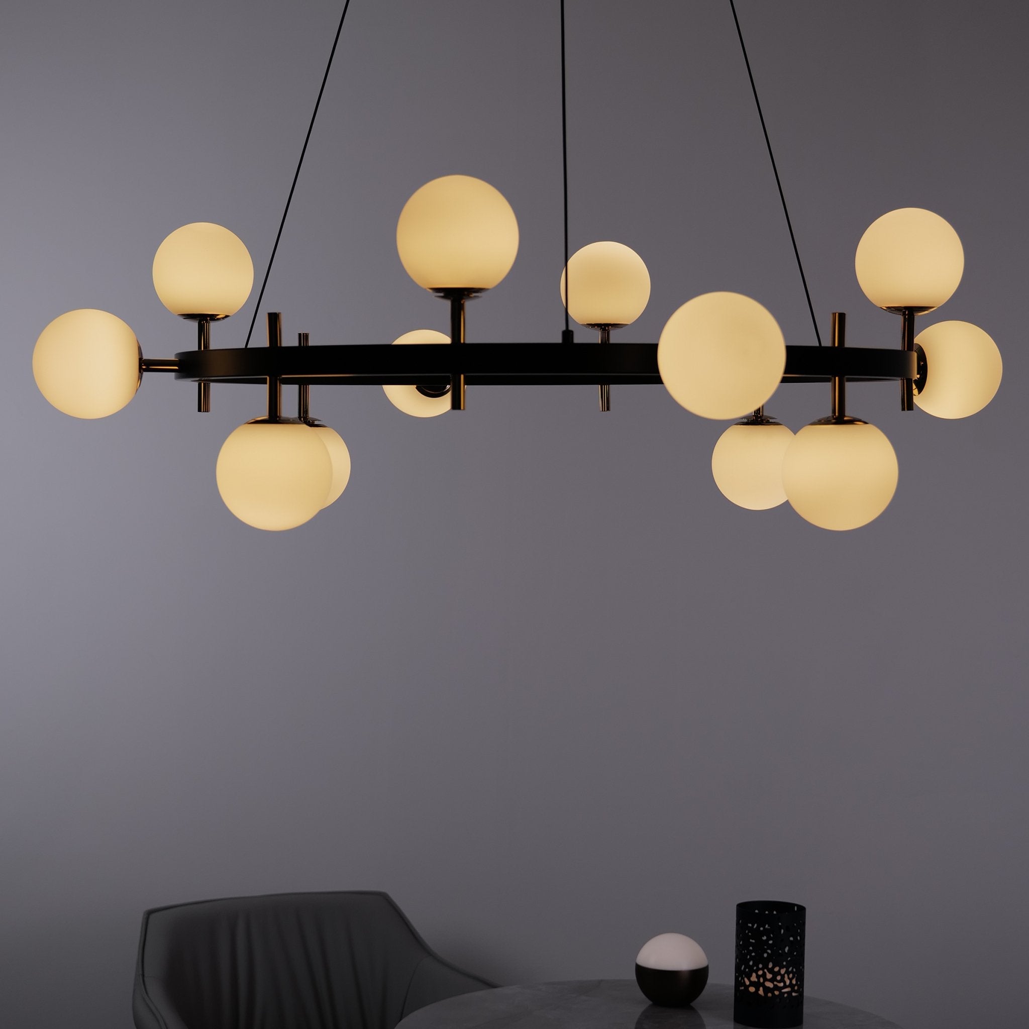 Kingsman Chandelier – Luxury Glass Globe Ceiling Light in Gold & Brown