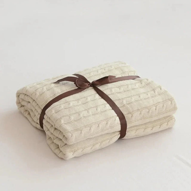 Knitted Cotton Solid Colour Throw Blanket for Cozy Comfort