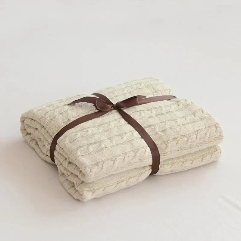 Knitted Cotton Solid Colour Throw Blanket for Cozy Comfort